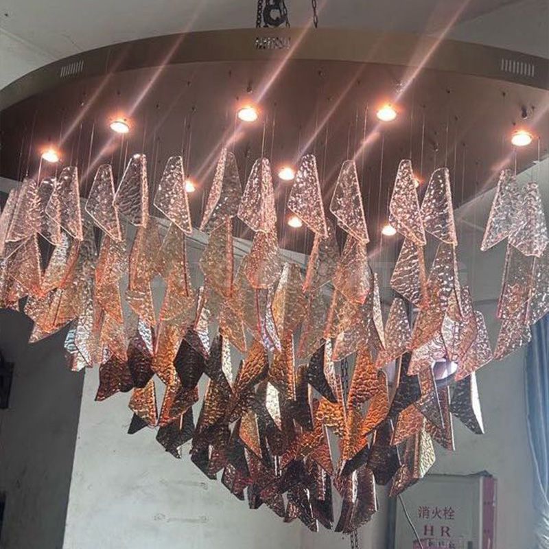 Hotel Lobby Custom Chandelier Multi-Color Gradient Crystal Chandelier with Canopy